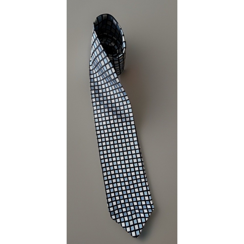 Emilio Romano Neckwear Tie Blue White Checkered AOP Italy 100% Silk JBHS
